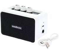 Woodbrass GE5 - Enceinte connectée/Ampli Guitare Électrique 5W Compact et Rechargeable - Clean/Overdrive, Sortie Casque, Enceinte Connectée sans Fil, Format Nomade, 7h d’Autonomie - Blanc/Noir