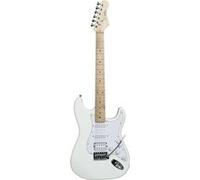 Guitare électrique Woodbrass ST100 Blanche - Guitare polyvalente idéale pour débuter - Corps forme ST Tilleul Américain Touche érable - Style rock, pop, funk, country, hard, metal