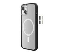 Woodcessories Coque transparente pour iPhone 15 Plus avec MagSafe, coque de protection transparente avec protection de l'appareil photo, anti-jaunissement, anti-rayures, fin, noir clair, boutons à