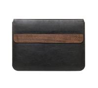 Woodcessories - Sacoche en Bois Compatible avec MacBook 11-14" en Bois de Noyer véritable, EcoPouch (Cuir Noir)