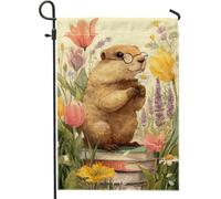 Woodchuck Drapeau de jardin, fleurs de la nature fantaisie, livres jaunes de printemps double face en toile de jute pour extérieur, terrasse, pelouse, porche, entrée, camping 30,5 x 45,7 cm