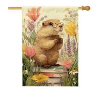Woodchuck Drapeau de maison fantaisie, fleurs de la nature, livres jaune printanier, double face, en toile de jute pour porche, extérieur, cour, pelouse, patio, porte, entrée, 71,1 x 101,6 cm
