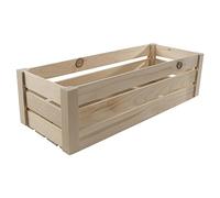 WooDeeDoo Caisse de rangement longue en bois à lattes | 40 x 16 x 12,5 cm | Présentoir de présentation pour fruits de pomme | Pin brut non peint et non traité décoratif