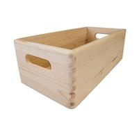 WooDeeDoo Caisse de rangement rectangulaire en bois | 40 x 20 x 13 cm | Poignées découpées | Organiseur de conteneur sans couvercle | Pin non peint et non traité à décorer