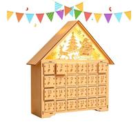 Wooden Advent House - Lighted Holiday Countdown, Christmas Drawer Box | Integrated Warm Glow Interior Lighting | Apartment Living Room Shelf, Festive Season Table Centerpiece Storage Solution