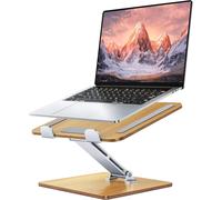 Wooden + Aluminium Laptop Stand, Ergonomic Foldable Laptop Stand with Adjustable Height, Laptop Stand Desk Compatible with MacBook Pro/Air, HP, and Other 10-16 Inches