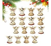Wooden Angel Ornaments - 2D Christmas Pendant Set, 16 Pieces 2D Flat Retro Angel Charm for Christmas Tree, Wreaths, Wall, Door, Fireplace, Car, Shelf, Entryway, Cabinet, Living Room, and Party Decor