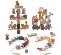 Wooden Animals To Stack And Thread,Fine Motor Skills 2 Years,Wooden Games 2 Years,Stackable Baby Toy,Large Wooden Beads For Children,Montessori Games 2 3 4 5 Years,30 Pcs