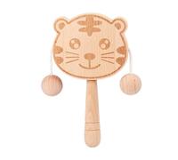 Wooden Baby Rattle, Tiger Shape Toy Rattles, Easy-Grip Interactive Shaking Drum, Double-Sided for Motor Skill Development, Sensory Play, Kids Crib, Stroller, 5.91x3.74x0.59 Inches