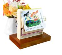 Wooden Base Calendar, Doodle Rotating Page Display, 4.17x2.56x3.94 Inches Desk Planner with Smooth Turning Cards, Sturdy Paper Horse Illustration, Offices Decor with Style, Year Planning for Classroom
