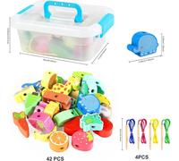 Wooden Beads Toy,42pcs Wooden Animal Toys and Fruit Skewers,Fine Motor Skills Learning Toy for Children,Suitable for 2 Year Old Boys and Girls (42pcs)