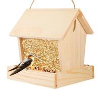 Wooden Bird Feeder - Hangable Tray Station for Finches & Wild Birds, Weather-Resistant Solid Wood Seed Holder with Drainage, Natural Backyard Garden Decor for Trees & Porches
