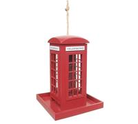 Wooden Bird Feeder - Telephone Box for Garden | Hangable Red Phone Booth with Classic Design, Easy Seed Tray, Outdoor Decorative Accent, Birdwatching Accessory for Backyard Balcony Yard Porch Patio
