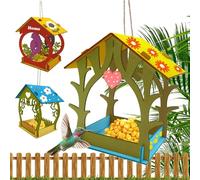 Wooden Bird Feeder - Wood 3 pieces | Wooden Hummingbird House with Feeder | Decorative Hand-Painted Waterproof Outdoor Decor For Garden Backyard Patio Bird Feeding and Outdoor Decoration Use