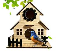 Wooden Bird House - Weather Resistant Nesting Box, 8.46x8.07x4.92 inch Multiple Hole Bird Shelter for Hummingbirds, Finch Sanctuary, Garden Balcony Accessory, Bluebird Courtyard Home for Backyard