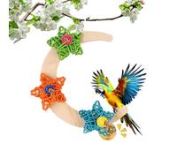 Wooden Bird Perch - Crescent Shape Chewable Parrot Stand with Bell Star Decor, Natural Wood Bird Resting Perch Toy for Cockatiel Conure Lovebird Canary Macaw African Grey Cockatoo Cage Training