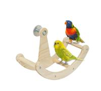 Wooden Bird Perch Stand, Puzzle Training Toy, 11cm Rocking Design with Natural Wood Pet Accessory for Parakeets Cockatiels Conures Canaries Lovebirds Macaws Indoors Outdoors