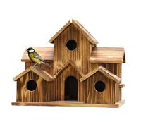 Wooden Birdhouse - Rustic Multi Hole Cottage, Hanger Nesting House, Weather Resistant Bird Shelter, Charming Garden Backyard Ornament, Easy Habitat for Yard Balcony Lawn Pathway Porch