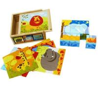 Wooden Blocks Cube Puzzles A¿ Wooden Cube Block Jigsaw Puzzles 9 Cubes Of 6 Wild Animals In A Wooden Box- Wooden Toys 2 Year Old