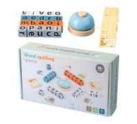 Wooden Blocks Spelling Game - Alphabet Puzzle Blocks with Flash Cards Learning Bell, Sight Words Recognition for Kids Ages 3+, Educational Toy Early Reading, Language Development, Classroom Play