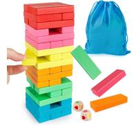 Wooden Blocks Stacking Game with Storage Bag,Colorful Balancing Puzzles Toys Learning Educational Sorting Family Games Montessori Toys Gifts