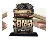Wooden Book Read Tracker with Dragon Engraving, Book Reading Counter with Blocks, Library and Bookshelf Decor, Study Room or Living Room Display for Kids, Teens, Adults
