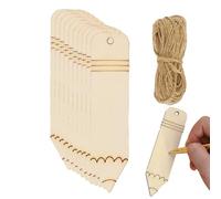 Wooden Bookmarks Set, DIY Craft Blank Tags, 1.18x4.72in Rectangle Blanks with Holes and Ropes, Unfinished Wood Sheet, Craft Tool with Smooth, Bookmark Ornaments for Painting