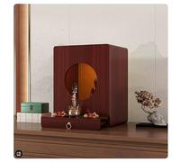 Wooden Buddhist Altar Cabinet with LED Light & Drawer Tabletop Shrine(Teak color,L)