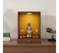 Wooden Buddhist Altar Cabinet with LED Light & Storage Drawer Shrine(Elm color,L)