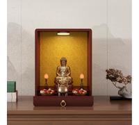 Wooden Buddhist Altar Cabinet with LED Light & Storage Drawer Shrine(Teak color,L)