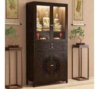 Wooden Buddhist Altar Cabinet with Storage, Meditation Table with Shelf, Large Home Shrine for Prayer and Mindfulness, Spiritual Furniture for Home Temple Decor(With Door,26.77*14.57*68.5in)