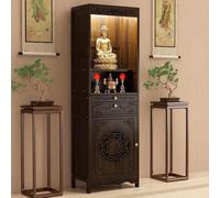 Wooden Buddhist Altar Cabinet with Storage, Meditation Table with Shelf, Large Home Shrine for Prayer and Mindfulness, Spiritual Furniture for Home Temple Decor(Without Door,13.78*14.57*68.5in)
