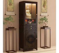 Wooden Buddhist Altar Cabinet with Storage, Meditation Table with Shelf, Large Home Shrine for Prayer and Mindfulness, Spiritual Furniture for Home Temple Decor(With Door,13.78*14.57*68.5in)