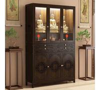 Wooden Buddhist Altar Cabinet with Storage, Meditation Table with Shelf, Large Home Shrine for Prayer and Mindfulness, Spiritual Furniture for Home Temple Decor(With Door,40.16*14.57*68.5in)