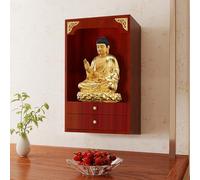Wooden Buddhist Shrine Cabinet, Wall Mounted Altar Table with Double Drawers & Pull-Out Tray, Space-Saving for Small Spaces, Home Worship(Red double-layer,30CM/11.8IN)