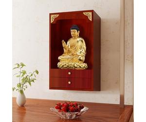 Wooden Buddhist Shrine Cabinet, Wall Mounted Altar Table with Double Drawers & Pull-Out Tray, Space-Saving for Small Spaces, Home Worship(Red double-layer,40CM/15.7IN)