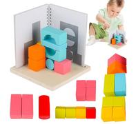 Wooden Building Blocks - 3D Spatial Projection Blocks, Educational Geometric Shapes with Shadow Mapping Technology, Preschool Cognitive Toy, Logic Development Tool for Home School Kindergarten