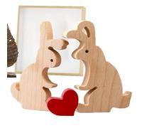 Wooden Bunny Decor, Hold Heart Tabletop, Rabbit Wooden Centerpiece, 240 g for Spring Table Sign Farmhouse Rustic Home Bedroom Rugged Texture Home System Sturdy Protection Solution Item Set Piece
