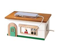 Wooden Cable Management Box - House Shape Cord Hider | Dual-Entry Wire Organizer For Office Desk | Home Living Room Bedroom Power Strip Cover And Storage