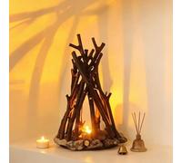 Wooden Campfire Night Light with 3 Lighting Modes and Flame Sound, LED Dimmable Simulated Bonfire Lamp, USB Powered Creative Flame Ambient Lamp for Bedroom,Office,and Relaxation