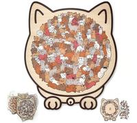 Wooden Cat Puzzle - 135-Piece Cats Shaped Wooden Jigsaw Puzzle for CatLovers, Unique Animal Shape Puzzles, Creative Home Decor, Fun & Challenging Irregular PuzzlePieces (B)