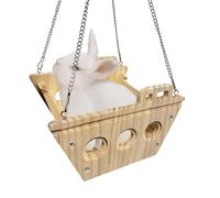 Wooden Chinchilla Hammock, Climbing Enrichment Swing, 7.87x6.49 inch Small Animal Bed, Indoor Hanging, Natural Wood Swing House with Rustic Style, Sleeping Perch for Sugar Gliders and Ferrets