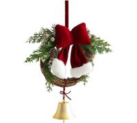 Wooden Christmas Wreath With pour velvet Bows Pinecones Bells | Solid Wood, Red pour velvet Bows, Realistic Pinecones, Jingle Bells, Rustic Tree Decor, Mantelpiece Garland Accent