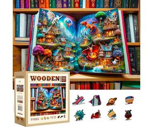 Wooden.City Enchanted Tales 1000 Pièces - Puzzle en Bois pour Adultes Original Coloré - Casse-Tête en Bois de Bibliothèque - Puzzle Difficile et Plaisir de Montage