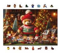 WOODEN.CITY Puzzle de Noël en bois de 1 000 pièces - Ours en peluche de Noël - avec 100 figurines uniques sur le thème des fêtes - Fabriqué en UE - Parfait pour s'amuser en famille et la décoration de
