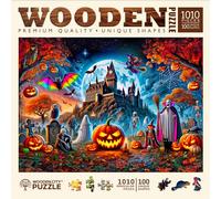 Puzzle d'Halloween en bois 1000 pièces - Nuit de citrouille fantomatique - 54 x 39,4 cm - Fabriqué en UE par WOODEN.CITY