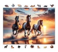WOODEN.CITY Puzzle en bois 1000 pièces - Chevaux sauvages sur la plage avec 100 pièces en forme d'animaux - 53,9 x 39,4 cm - Conçu et fabriqué en UE