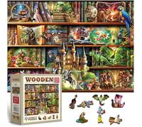WOODEN.CITY Puzzle en Bois 1000 Pièces - Scènes Magiques sur Étagère Fabriqué en UE Cadeau Idéal pour Amateurs de Livres.