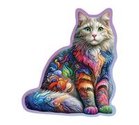 Wooden City – Puzzle en bois Chat doux – 150 pièces, 15 pièces en forme d'animal – Multicolore