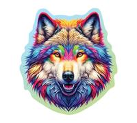 WOODEN.CITY Puzzle en bois 150 pièces - Loup arc-en-ciel avec 15 pièces en forme d'animal - 28,6 x 19,1 cm - Conçu et fabriqué dans l'UE